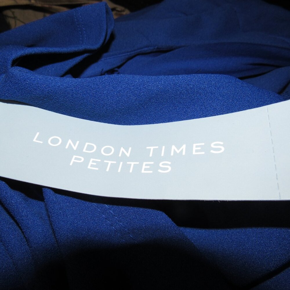 London Times Cobalt Blue Long-Sleeve Faux-Wrap Sheath Dress - Picture 10 of 10